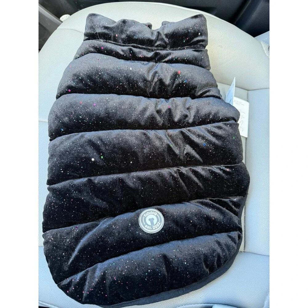 NWT, Fabdog Dog Puffer Jacket, Black, Sparkling/Glittery Large